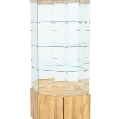 Витрина стеклянная ИСТРА угловая №119 шестигранная (без дверки, задние стенки - зеркало), Дуб Золотистый