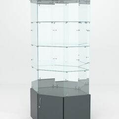 Витрина стеклянная ИСТРА угловая №119 шестигранная (без дверки, задние стенки - зеркало), Темно-Серый