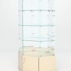 Витрина стеклянная ИСТРА угловая №120 шестигранная (без дверки задние стенки - зеркало), Крем Вайс