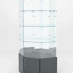 Витрина стеклянная ИСТРА угловая №120 шестигранная (без дверки задние стенки - зеркало), Темно-Серый