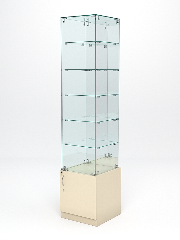 Витрина стеклянная ИСТРА №508 (с дверкой, задняя стенка - зеркало), Крем Вайс