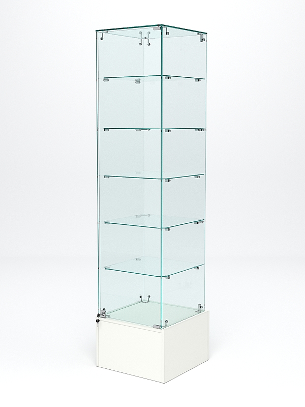 Витрина стеклянная ИСТРА ПОДИУМ №510 (с дверкой, задняя стенка - стекло), Белый