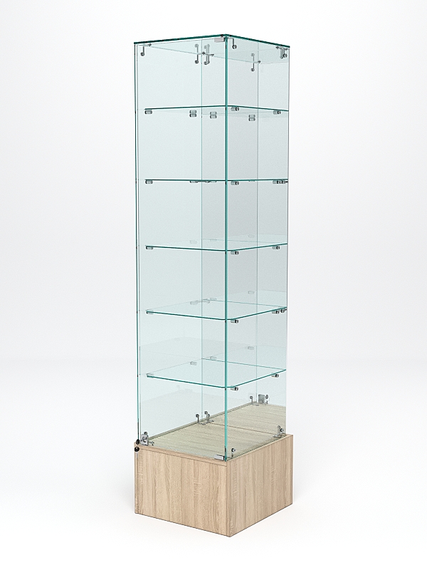 Витрина стеклянная ИСТРА ПОДИУМ №512 (с дверкой, задняя стенка - зеркало), Дуб Сонома