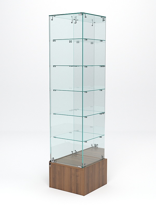 Витрина стеклянная ИСТРА ПОДИУМ №512 (с дверкой, задняя стенка - зеркало), Орех