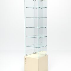 Витрина стеклянная ИСТРА №604 (без дверки, задняя стенка - зеркало), Крем Вайс