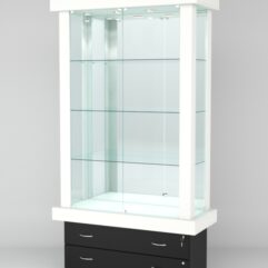 Витрина ЭЛИТА №3-2 (задняя стенка - зеркало), Белый-Черный