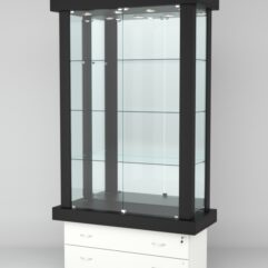 Витрина ЭЛИТА №3-2 (задняя стенка - зеркало), Черный-Белый
