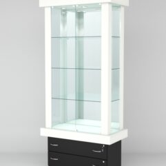 Витрина ЭЛИТА №6-2 (задняя стенка - зеркало), Белый-Черный