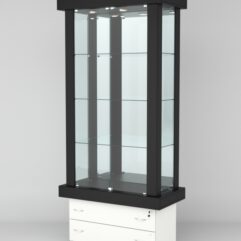 Витрина ЭЛИТА №6-2 (задняя стенка - зеркало), Черный-Белый