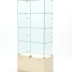 Витрина стеклянная КРИСТАЛЛ №1 (с дверками, задняя стенка - стекло), Крем Вайс