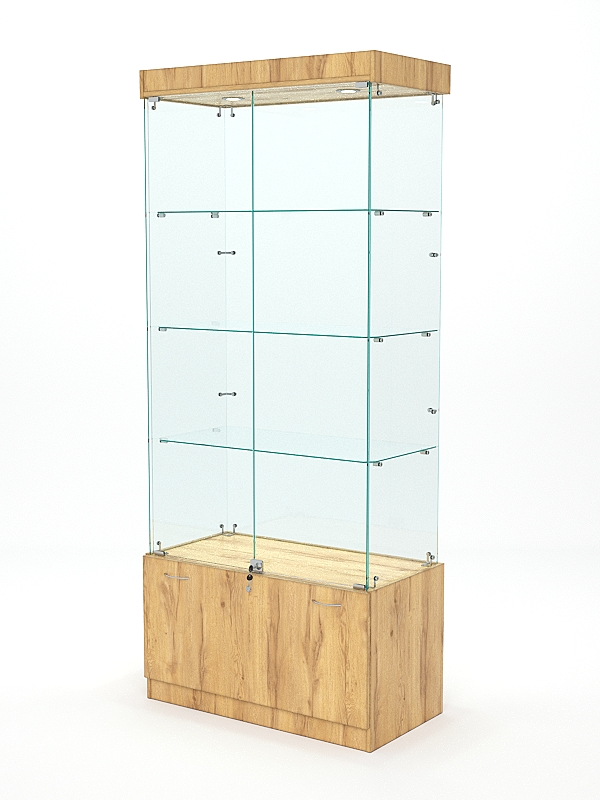 Витрина стеклянная КРИСТАЛЛ №1 (с дверками, задняя стенка - стекло), Дуб Золотистый
