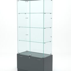 Витрина стеклянная КРИСТАЛЛ №1 (с дверками, задняя стенка - стекло), Темно-Серый