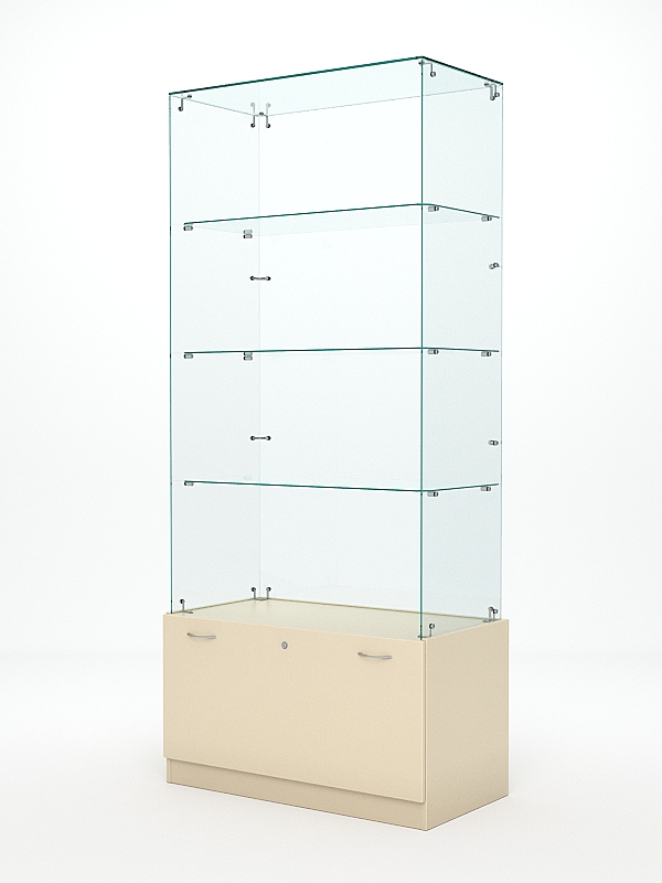 Витрина стеклянная КРИСТАЛЛ №105 (без дверок, задняя стенка - стекло), Крем Вайс