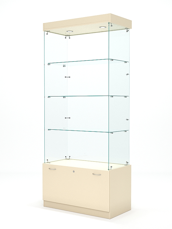 Витрина стеклянная КРИСТАЛЛ №101 (без дверок, задняя стенка - стекло), Крем Вайс