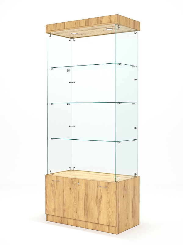 Витрина стеклянная КРИСТАЛЛ №101 (без дверок, задняя стенка - стекло), Дуб Золотистый