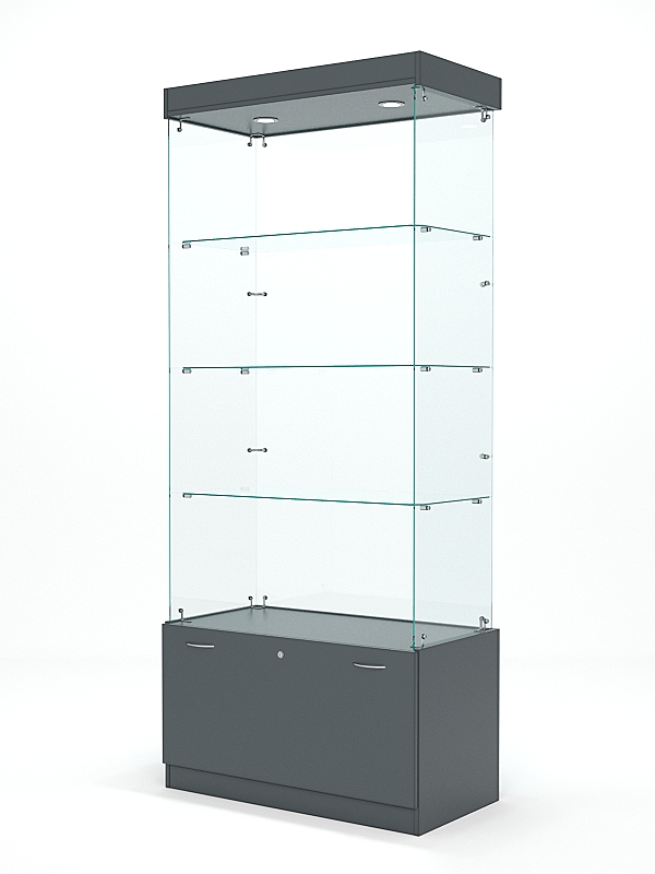 Витрина стеклянная КРИСТАЛЛ №101 (без дверок, задняя стенка - стекло), Темно-Серый