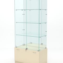 Витрина стеклянная КРИСТАЛЛ №7 (с дверками, задняя стенка - зеркало), Крем Вайс