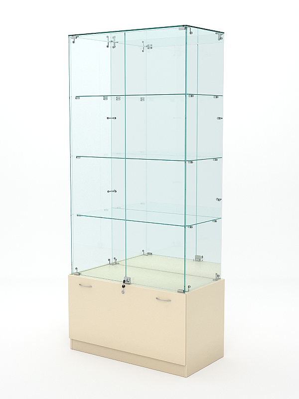 Витрина стеклянная КРИСТАЛЛ №7 (с дверками, задняя стенка - зеркало), Крем Вайс