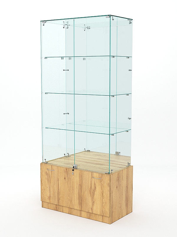 Витрина стеклянная КРИСТАЛЛ №7 (с дверками, задняя стенка - зеркало), Дуб Золотистый