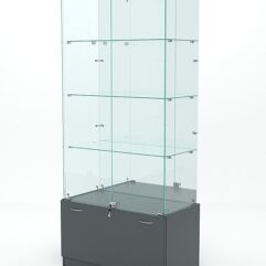 Витрина стеклянная КРИСТАЛЛ №7 (с дверками, задняя стенка - зеркало), Темно-Серый