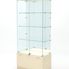 Витрина стеклянная КРИСТАЛЛ №3 (с дверками, задняя стенка - зеркало), Крем Вайс