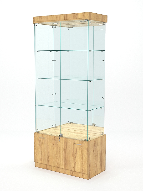 Витрина стеклянная КРИСТАЛЛ №3 (с дверками, задняя стенка - зеркало), Дуб Золотистый