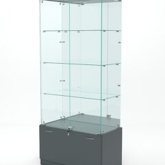 Витрина стеклянная КРИСТАЛЛ №3 (с дверками, задняя стенка - зеркало), Темно-Серый