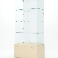 Витрина стеклянная КРИСТАЛЛ №107 (без дверок, задняя стенка - зеркало), Крем Вайс