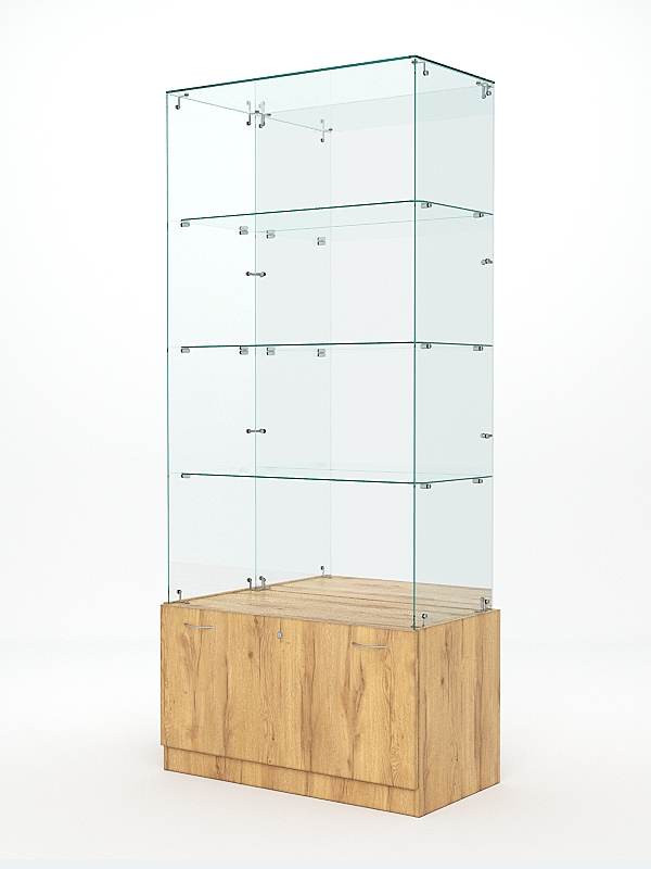 Витрина стеклянная КРИСТАЛЛ №107 (без дверок, задняя стенка - зеркало), Дуб Золотистый