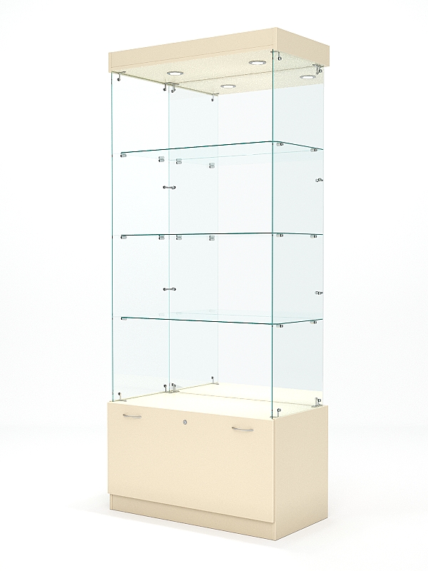 Витрина стеклянная КРИСТАЛЛ №103 (без дверок, задняя стенка - зеркало), Крем Вайс
