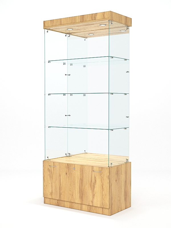 Витрина стеклянная КРИСТАЛЛ №103 (без дверок, задняя стенка - зеркало), Дуб Золотистый