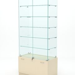 Витрина стеклянная КРИСТАЛЛ №505 (с дверками, задняя стенка - стекло), Крем Вайс