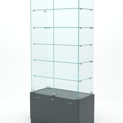 Витрина стеклянная КРИСТАЛЛ №505 (с дверками, задняя стенка - стекло), Темно-Серый