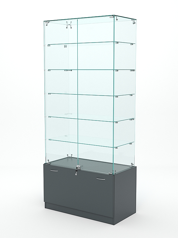 Витрина стеклянная КРИСТАЛЛ №505 (с дверками, задняя стенка - стекло), Темно-Серый
