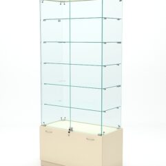 Витрина стеклянная КРИСТАЛЛ №501 (с дверками, задняя стенка - стекло), Крем Вайс