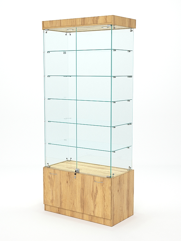 Витрина стеклянная КРИСТАЛЛ №501 (с дверками, задняя стенка - стекло), Дуб Золотистый