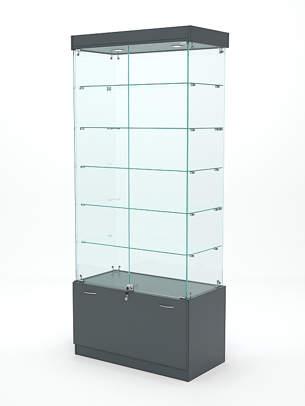 Витрина стеклянная КРИСТАЛЛ №501 (с дверками, задняя стенка - стекло), Темно-Серый
