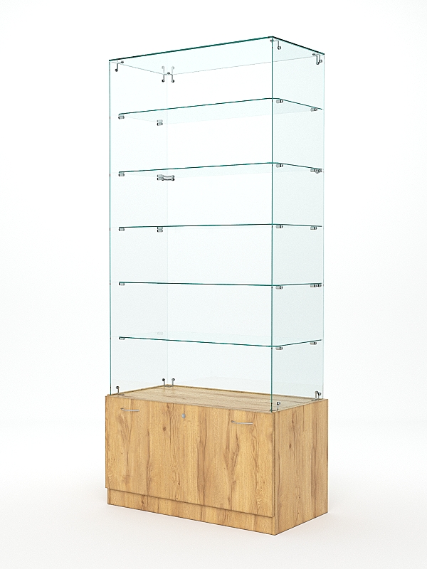 Витрина стеклянная КРИСТАЛЛ №605 (без дверок, задняя стенка - стекло), Дуб Золотистый