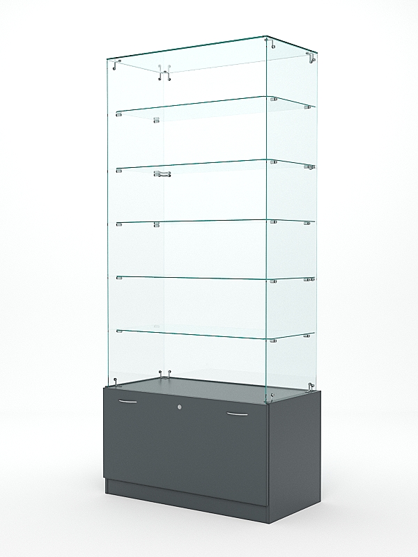 Витрина стеклянная КРИСТАЛЛ №605 (без дверок, задняя стенка - стекло), Темно-Серый