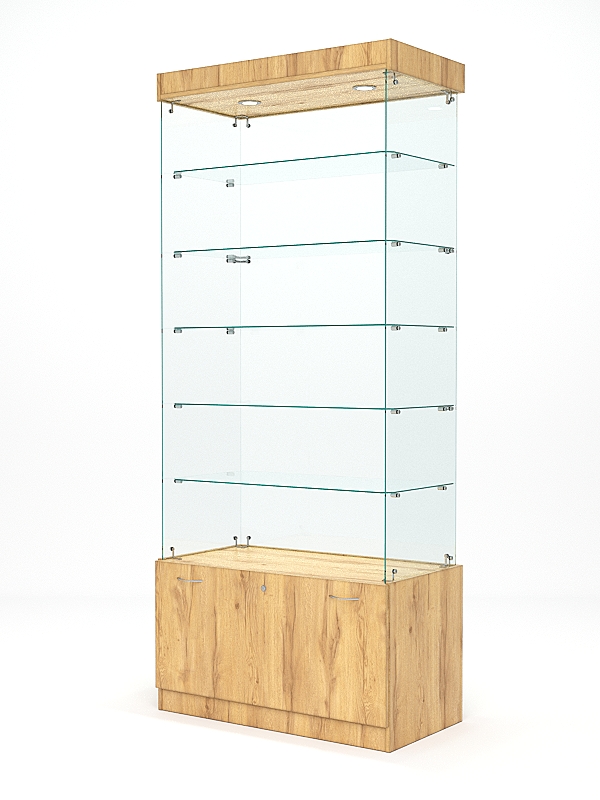 Витрина стеклянная КРИСТАЛЛ №601 (без дверок, задняя стенка - стекло), Дуб Золотистый