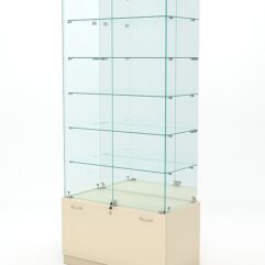 Витрина стеклянная КРИСТАЛЛ №507 (с дверками, задняя стенка - зеркало), Крем Вайс