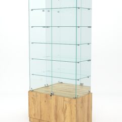 Витрина стеклянная КРИСТАЛЛ №507 (с дверками, задняя стенка - зеркало), Дуб Золотистый