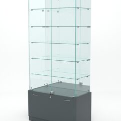 Витрина стеклянная КРИСТАЛЛ №507 (с дверками, задняя стенка - зеркало), Темно-Серый