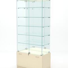Витрина стеклянная КРИСТАЛЛ №503 (с дверками, задняя стенка - зеркало), Крем Вайс