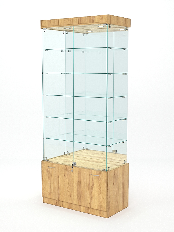 Витрина стеклянная КРИСТАЛЛ №503 (с дверками, задняя стенка - зеркало), Дуб Золотистый