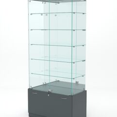 Витрина стеклянная КРИСТАЛЛ №503 (с дверками, задняя стенка - зеркало), Темно-Серый