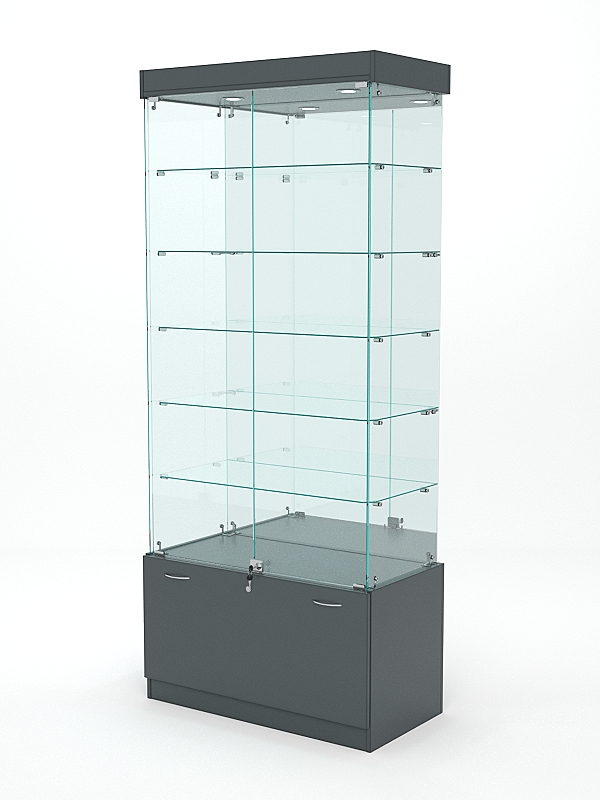 Витрина стеклянная КРИСТАЛЛ №503 (с дверками, задняя стенка - зеркало), Темно-Серый