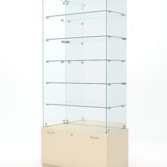 Витрина стеклянная КРИСТАЛЛ №607 (без дверок, задняя стенка - зеркало), Крем Вайс