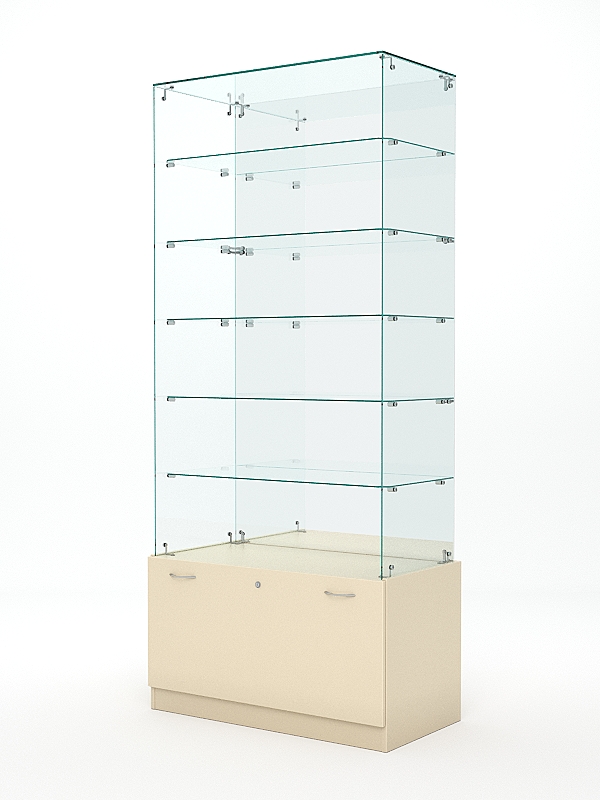 Витрина стеклянная КРИСТАЛЛ №607 (без дверок, задняя стенка - зеркало), Крем Вайс