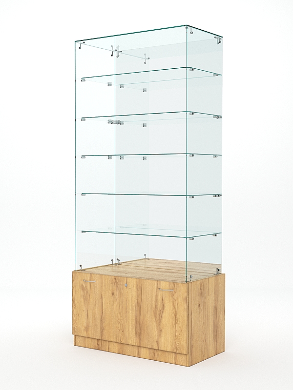 Витрина стеклянная КРИСТАЛЛ №607 (без дверок, задняя стенка - зеркало), Дуб Золотистый